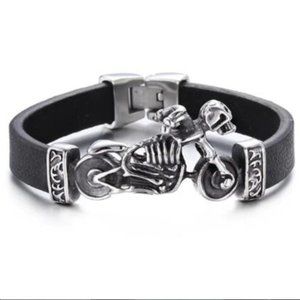 Handmade Skull Motorcycle Sports Leather Silver Bracelet Chain Charm Bangle